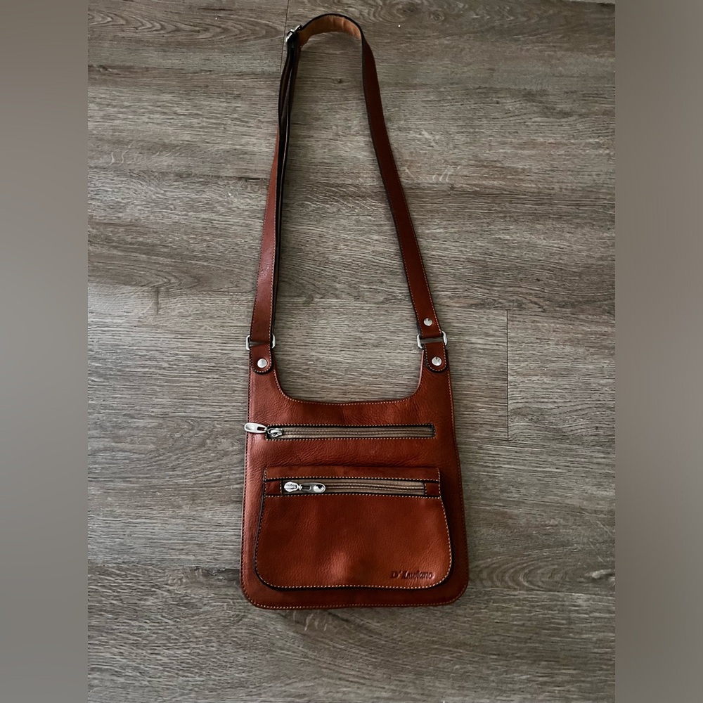 D’Luciano Brown Leather Crossbody Organizer Bag Multi Zip Travel Purse